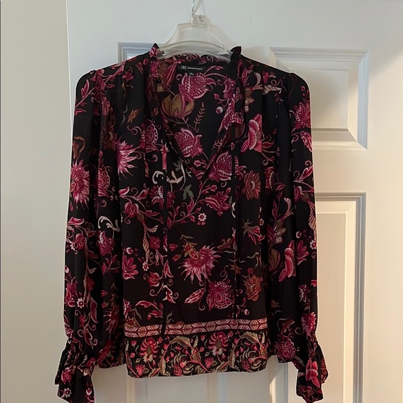 INC International Concepts Black and Pink Floral Blouse - Picture 1 of 4